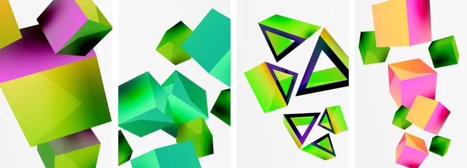 Composition of 3d cubes and other geometric elements background design for Stock Illustration