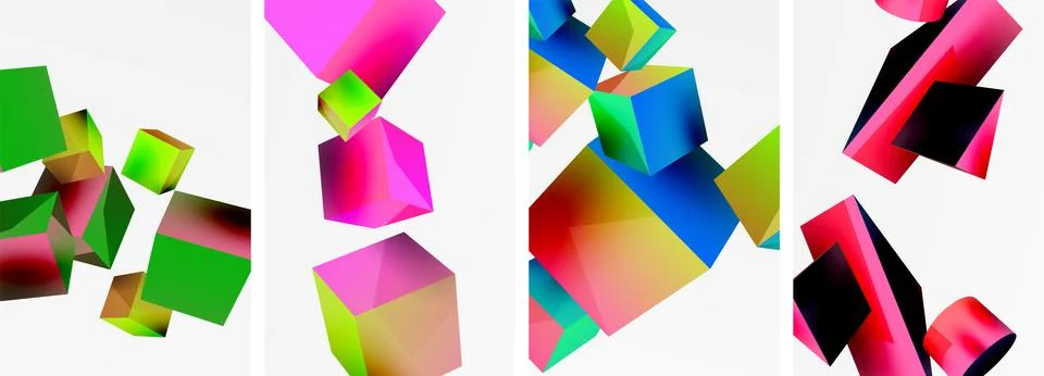Composition of 3d cubes and other geometric elements background design for Illustrazione stock