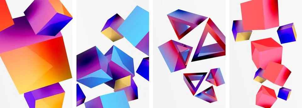 Composition of 3d cubes and other geometric elements background design for Illustrazione stock