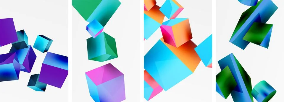 Composition of 3d cubes and other geometric elements background design for Illustrazione stock