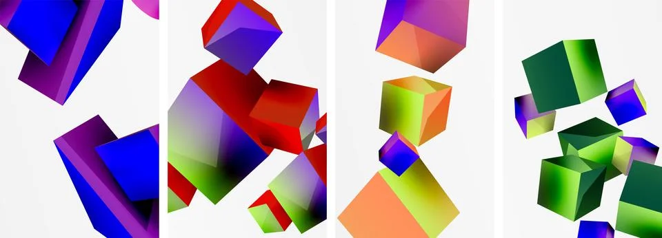 Composition of 3d cubes and other geometric elements background design for Stock Illustration