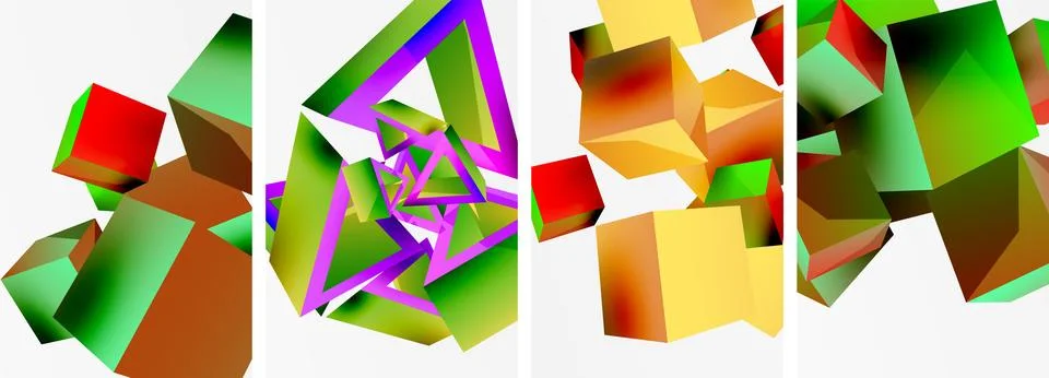 Composition of 3d cubes and other geometric elements background design for Stock Illustration
