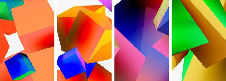 Composition of 3d cubes and other geometric elements background design for Stock Illustration