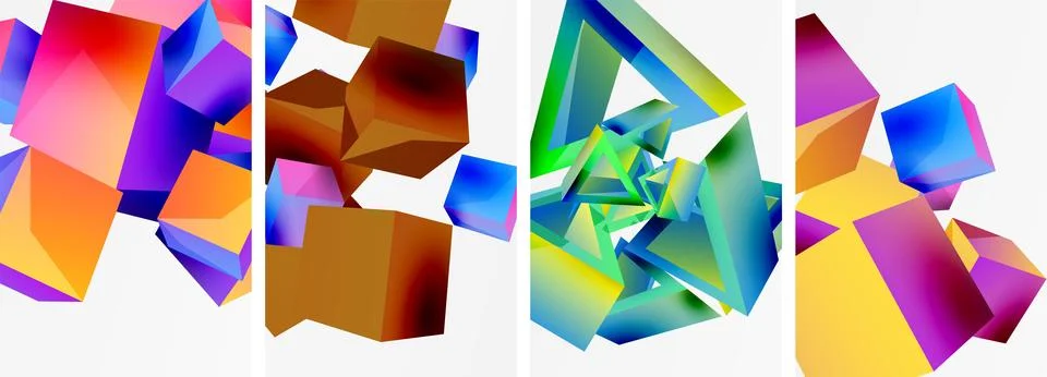 Composition of 3d cubes and other geometric elements background design for Stock Illustration