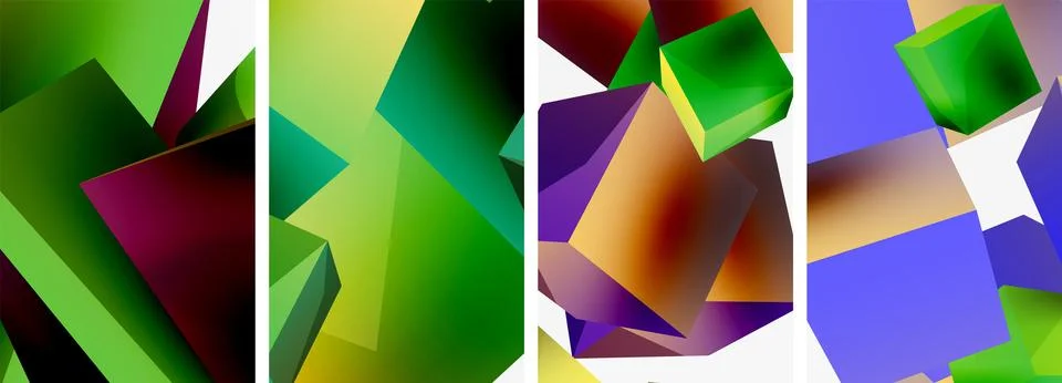 Composition of 3d cubes and other geometric elements background design for Stock Illustration