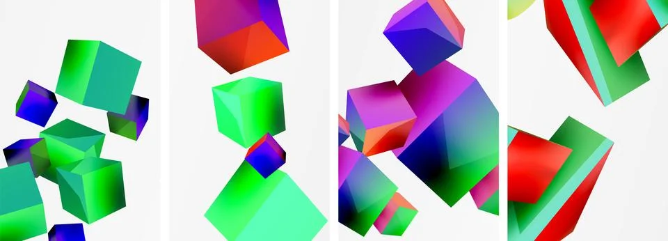 Composition of 3d cubes and other geometric elements background design for Stock Illustration