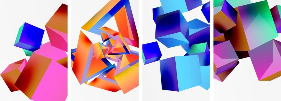 Composition of 3d cubes and other geometric elements background design for Illustrazione stock