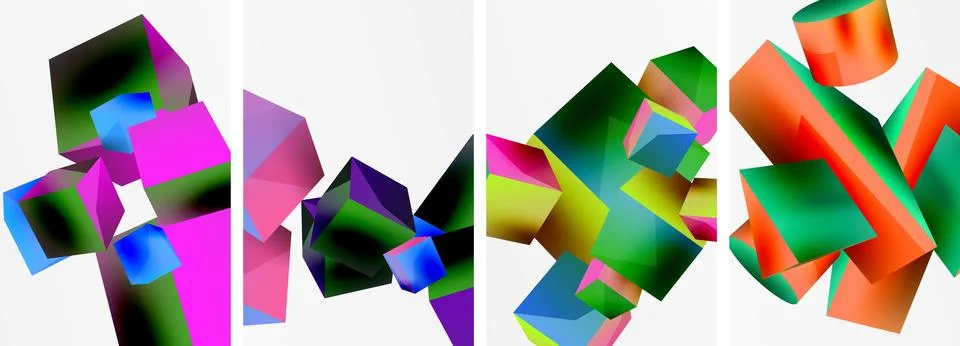 Composition of 3d cubes and other geometric elements background design for Stock Illustration