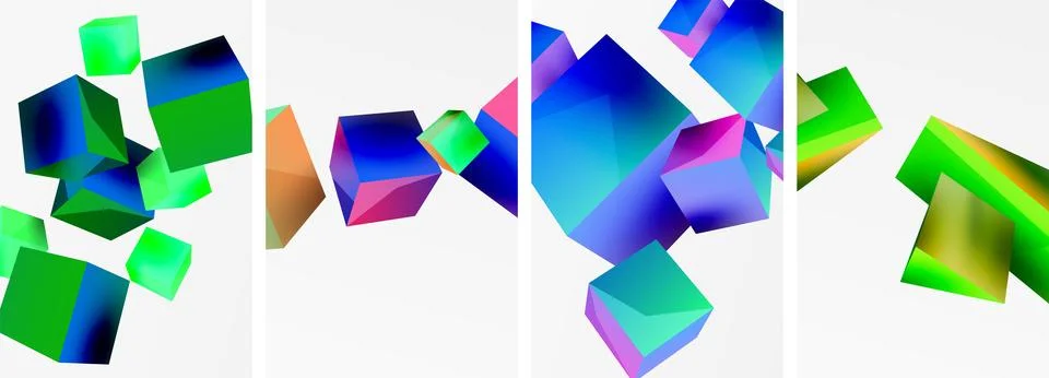 Composition of 3d cubes and other geometric elements background design for Illustrazione stock