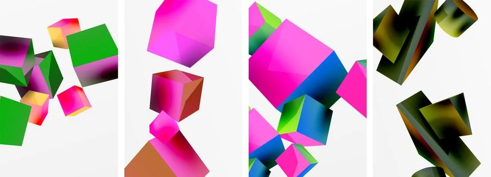 Composition of 3d cubes and other geometric elements background design for Stock Illustration