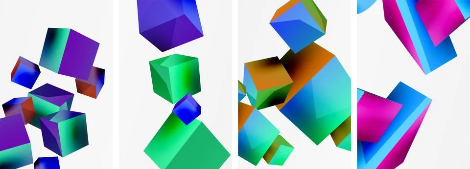 Composition of 3d cubes and other geometric elements background design for Illustrazione stock