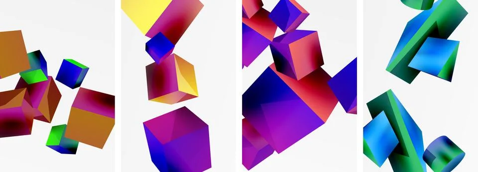 Composition of 3d cubes and other geometric elements background design for Stock Illustration