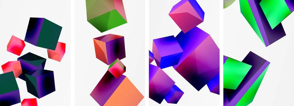 Composition of 3d cubes and other geometric elements background design for Illustrazione stock