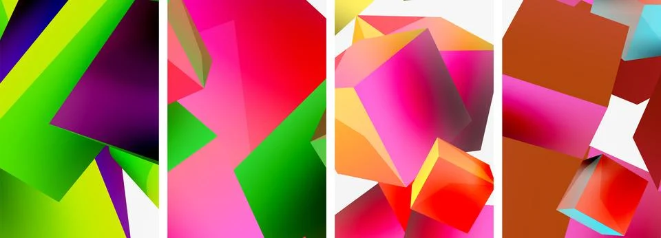 Composition of 3d cubes and other geometric elements background design for Illustrazione stock