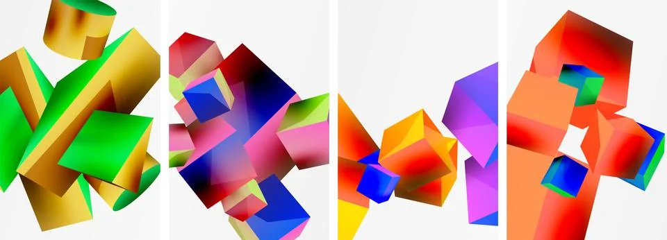 Composition of 3d cubes and other geometric elements background design for 스톡 일러스트