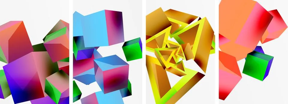 Composition of 3d cubes and other geometric elements background design for Stock Illustration