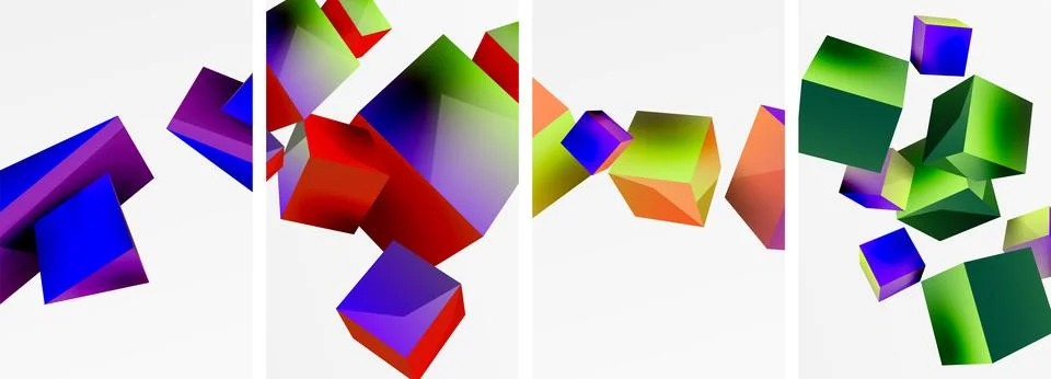 Composition of 3d cubes and other geometric elements background design for Stock Illustration