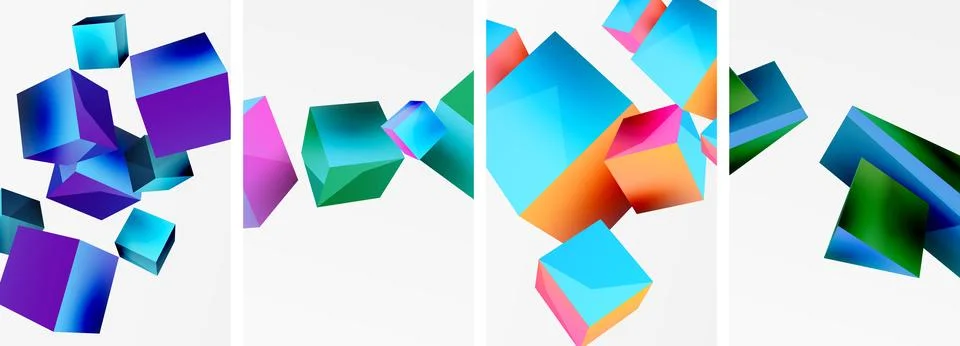 Composition of 3d cubes and other geometric elements background design for Stock Illustration