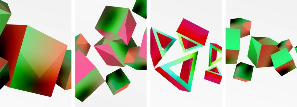 Composition of 3d cubes and other geometric elements background design for Stock Illustration