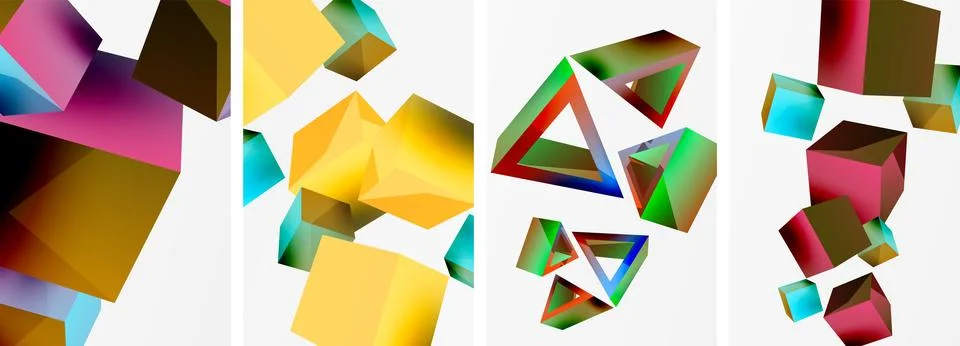 Composition of 3d cubes and other geometric elements background design for 스톡 일러스트