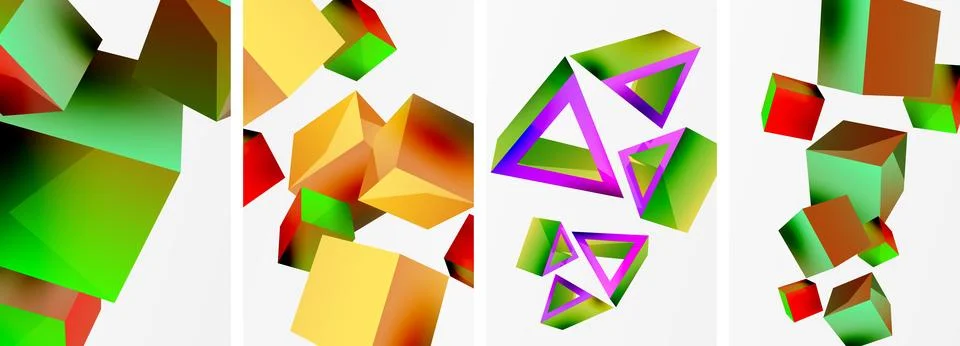 Composition of 3d cubes and other geometric elements background design for Illustrazione stock