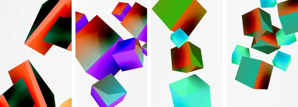 Composition of 3d cubes and other geometric elements background design for Illustrazione stock