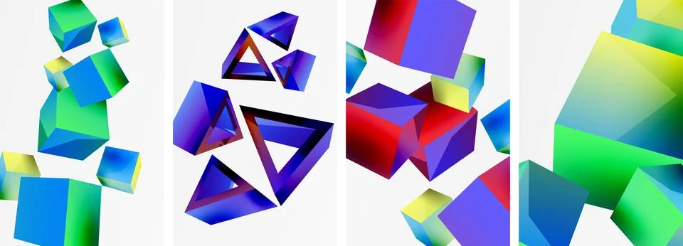 Composition of 3d cubes and other geometric elements background design for 스톡 일러스트