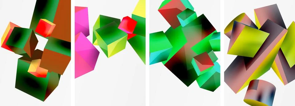 Composition of 3d cubes and other geometric elements background design for Illustrazione stock