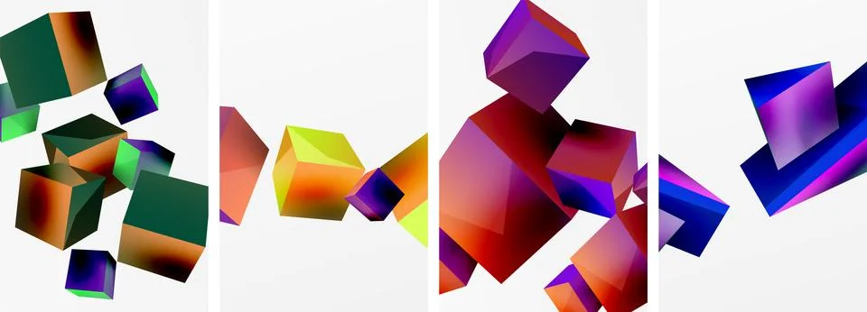 Composition of 3d cubes and other geometric elements background design for Illustrazione stock