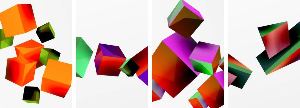 Composition of 3d cubes and other geometric elements background design for Illustrazione stock