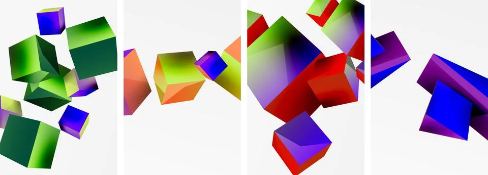 Composition of 3d cubes and other geometric elements background design for 스톡 일러스트