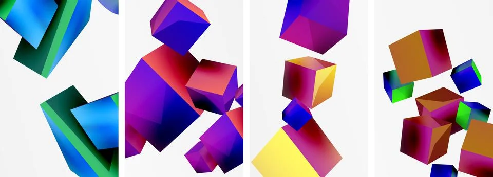 Composition of 3d cubes and other geometric elements background design for イラスト素材