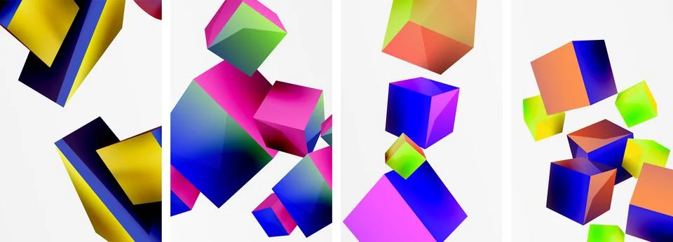 Composition of 3d cubes and other geometric elements background design for Stock Illustration