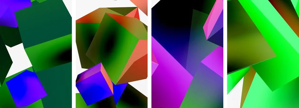 Composition of 3d cubes and other geometric elements background design for Illustrazione stock