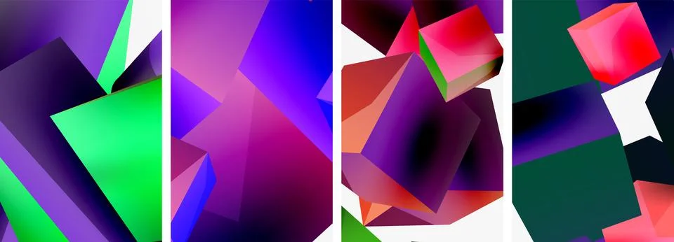 Composition of 3d cubes and other geometric elements background design for Stock Illustration