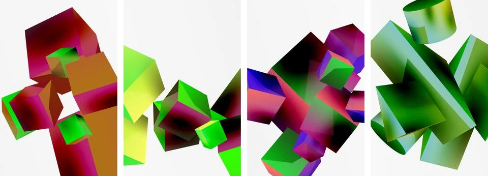 Composition of 3d cubes and other geometric elements background design for Illustrazione stock