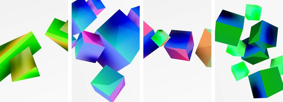 Composition of 3d cubes and other geometric elements background design for Stock Illustration