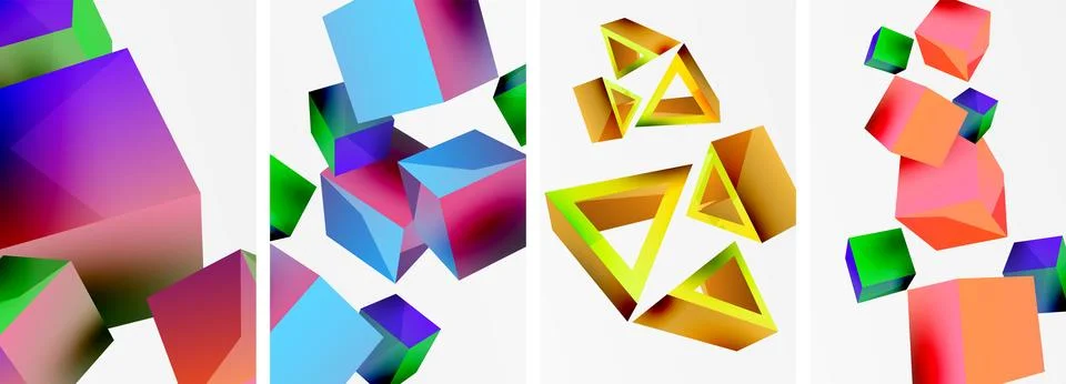 Composition of 3d cubes and other geometric elements background design for Stock Illustration