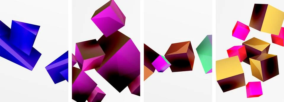 Composition of 3d cubes and other geometric elements background design for Stock Illustration