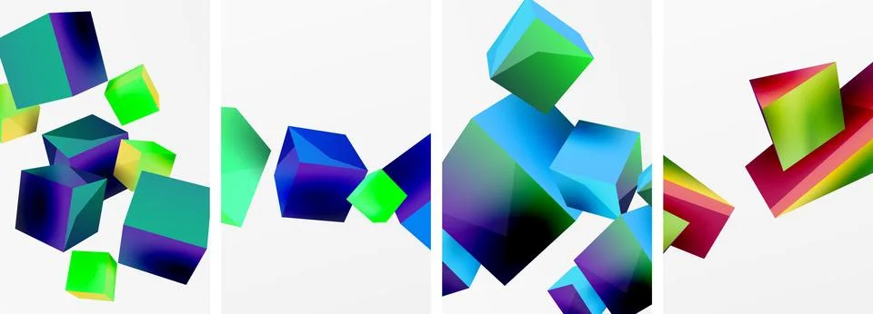 Composition of 3d cubes and other geometric elements background design for Illustrazione stock