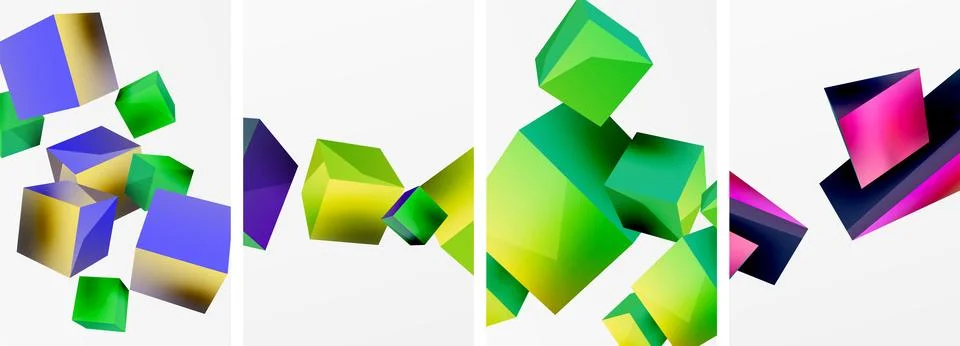 Composition of 3d cubes and other geometric elements background design for Illustrazione stock