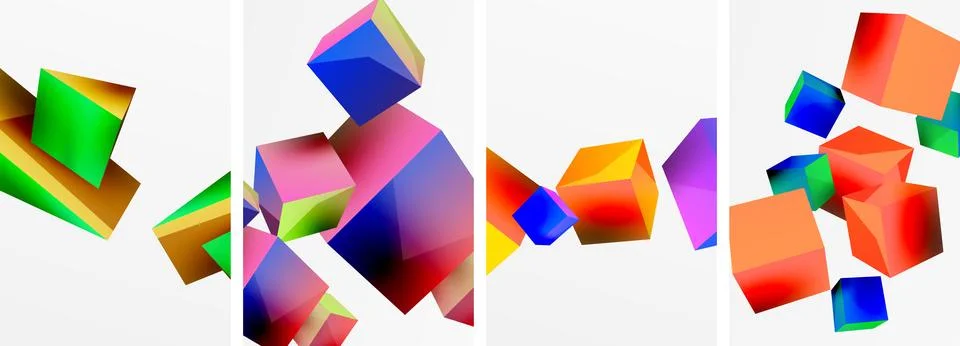 Composition of 3d cubes and other geometric elements background design for Stock Illustration