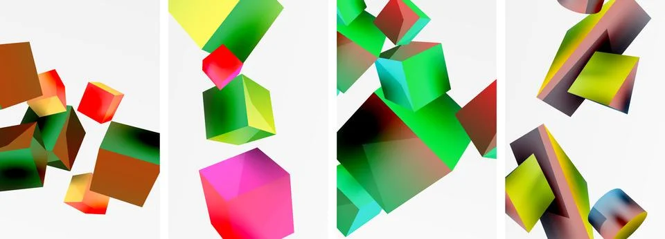 Composition of 3d cubes and other geometric elements background design for Stock Illustration