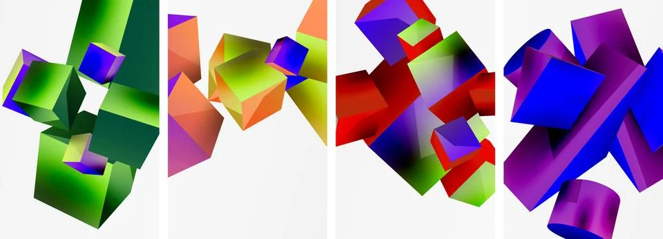 Composition of 3d cubes and other geometric elements background design for 스톡 일러스트