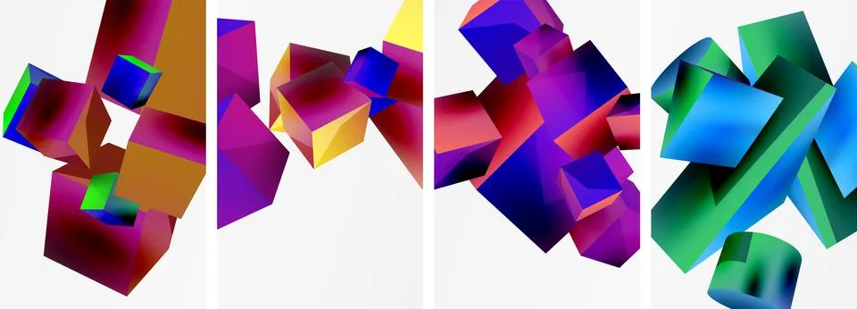 Composition of 3d cubes and other geometric elements background design for イラスト素材