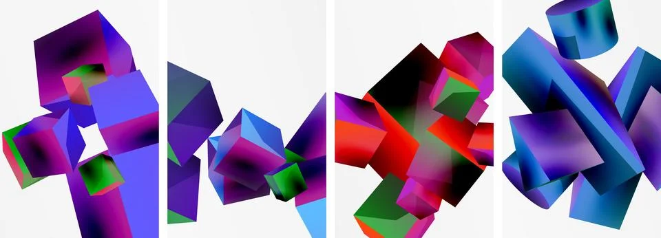 Composition of 3d cubes and other geometric elements background design for イラスト素材
