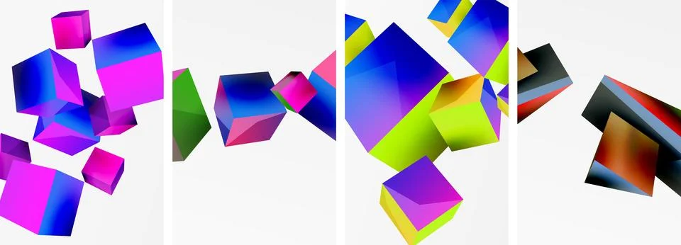Composition of 3d cubes and other geometric elements background design for Illustrazione stock