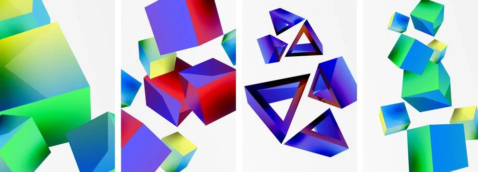 Composition of 3d cubes and other geometric elements background design for Stock Illustration