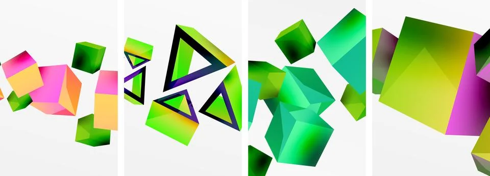 Composition of 3d cubes and other geometric elements background design for Stock Illustration