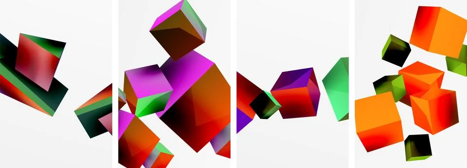Composition of 3d cubes and other geometric elements background design for Stock Illustration